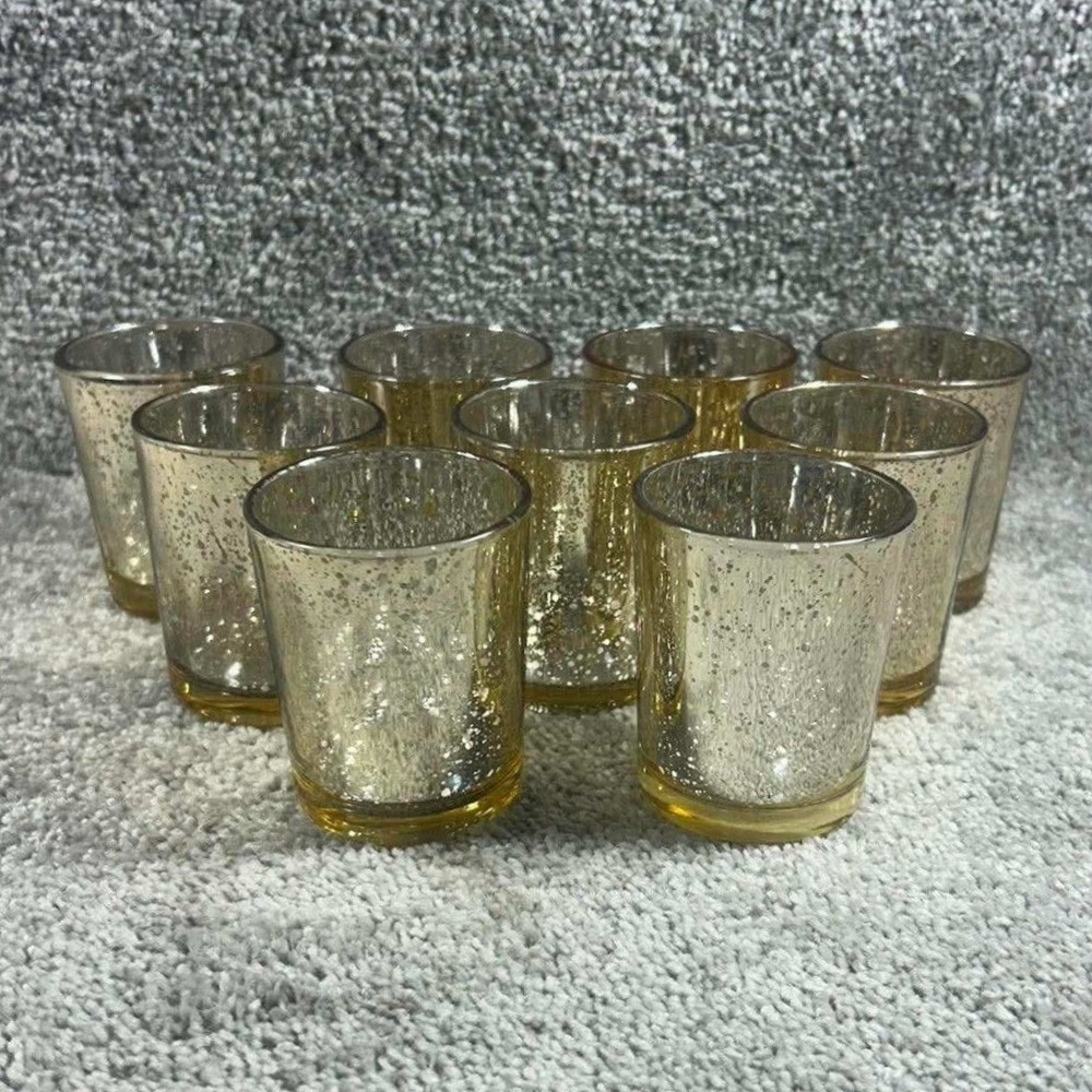 David Tutera Votive Holder Gold Mercury Glass Speckled Wedding Decor Set of 9 OS
